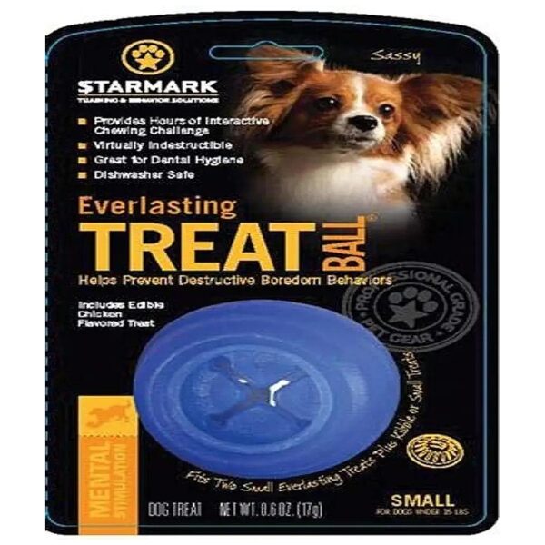 Blue Everlasting Treat Ball Toy for Small Breed Dogs with Adjustable Treat Size