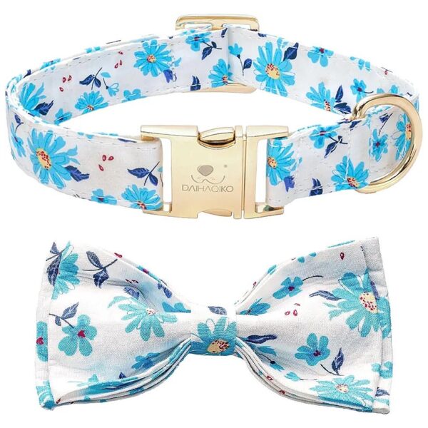 Blue Floral Dog Collar with Adjustable Buckle Closure for Small Medium Large Female Dogs