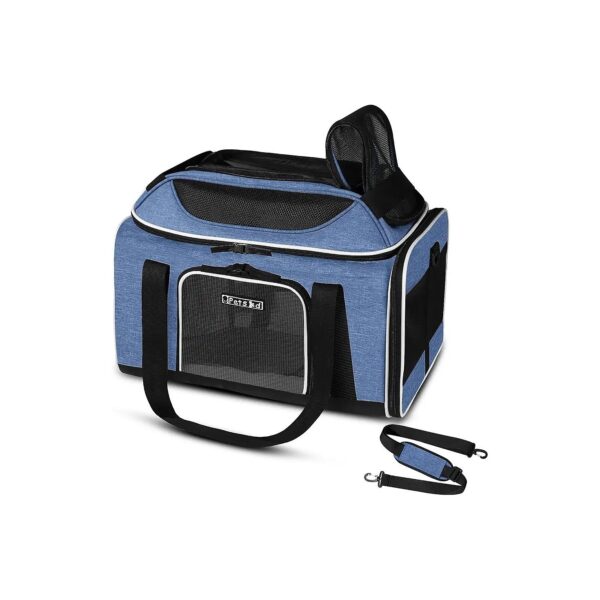 Blue Large Soft-Sided Pet Carrier with Top Expansion for Small Dogs and Cats