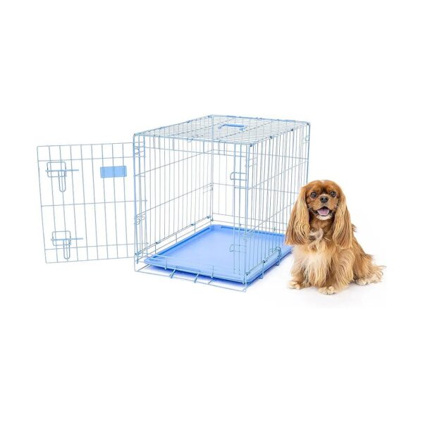 Blue Metal Dog Crate for Small Breeds with Single Door Design and Locking System