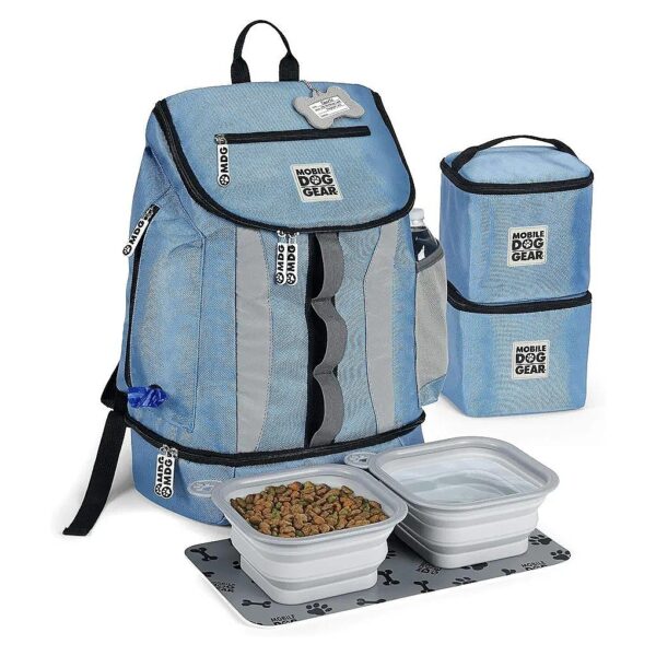 Blue Mobile Dog Gear Backpack for Medium Large Dogs with Food Carriers and Bowls