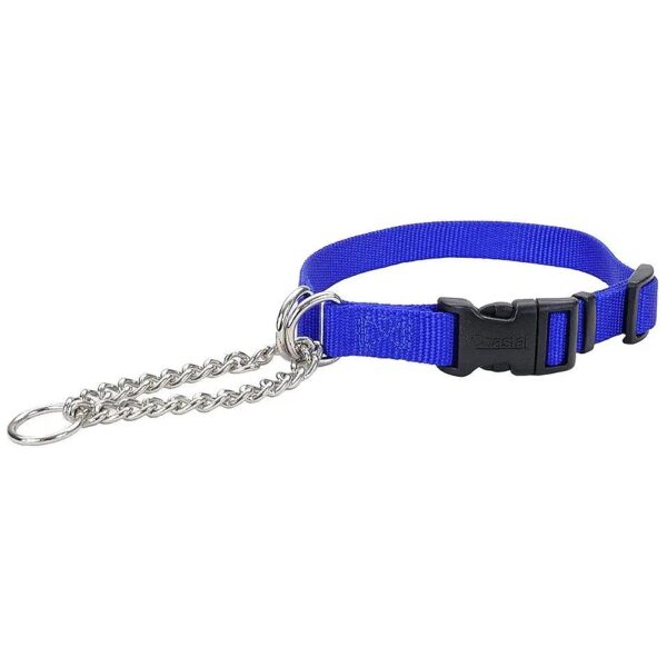 Blue Nylon Check Pattern Adjustable Training Collar for Dogs