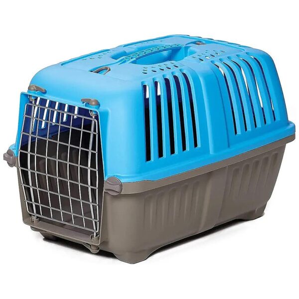 Blue Pet Carrier for Small Breeds Easy to Use for Short Trips