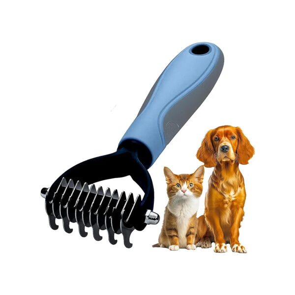 Blue Pet Grooming Brush for Reducing Shedding and Tangles on All Coat Types