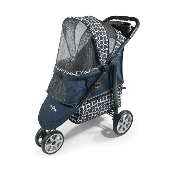 Blue Pet Stroller with Convenient Storage Compartment and Aluminum Frame