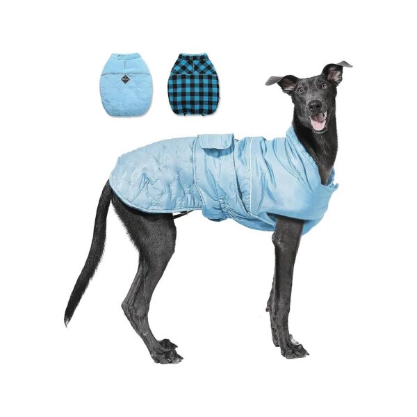 Blue Plaid Dog Coat with 5-Layer Water-Repellent Warmth for Cold Weather Protection