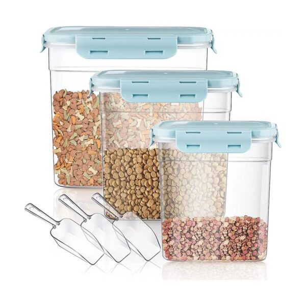 Blue Plastic Pet Food Storage Containers with Scoops for Kitchen and Travel Storage