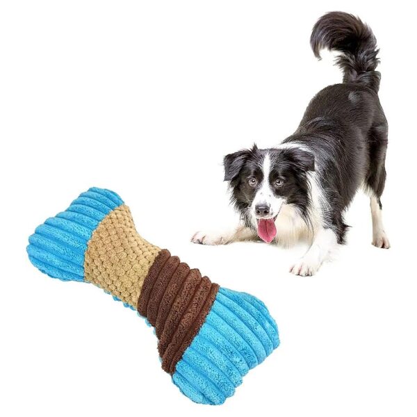 Blue Plush Dog Toy with Squeaky Sound and Rope Toy for Small Pets