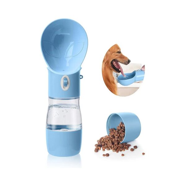 Blue Portable Dog Water Bottle with Food Container for Outdoor Activities