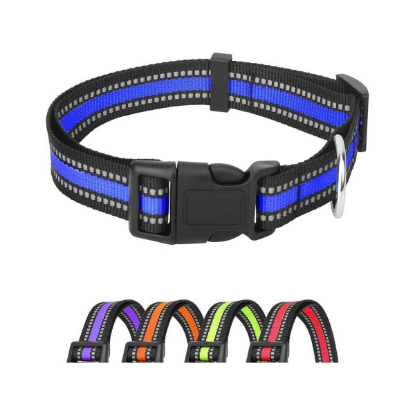 Blue Reflective Dog Collar for Medium to Large Breeds with Adjustable Length