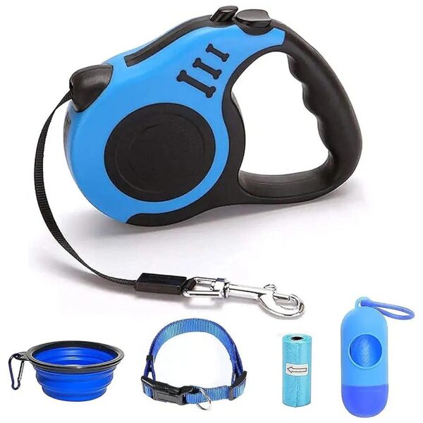 Blue Retractable Dog Leash with Pause and Lock Feature for Safe Walking