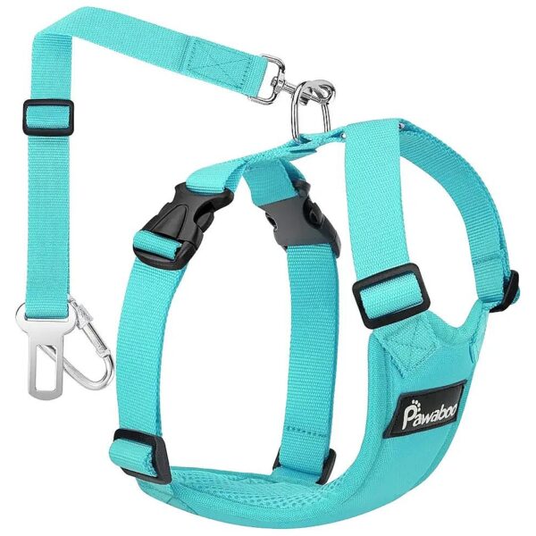 Blue Safety Harness for Small to Medium Size Dogs with Seatbelt and Adjustable Strap