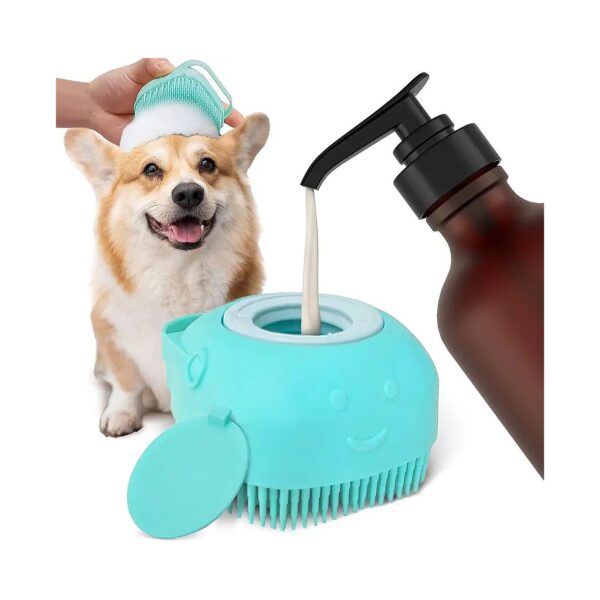 Blue Soft Silicone Pet Grooming Brush for Efficient Cleaning and Shampoo Dispenser