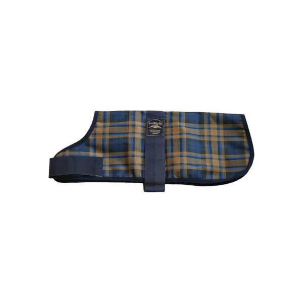 Blue Tartan Patterned Dog Coat with Fur Lining and Touch Fasten Straps 10in