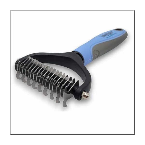 Blue Triple Function Pet Grooming Brush for Large Animals Detangling Deshedding Dematting