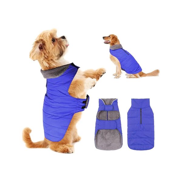 Blue Waterproof Dog Coat for Small Medium Large Dogs with Furry Collar Winter Dog Apparel