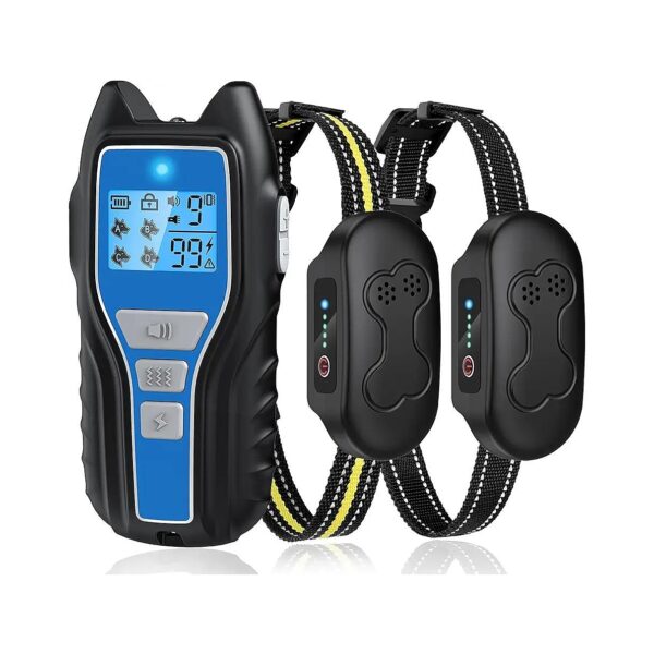 Blue Waterproof Electric Dog Training Collar for 2 Dogs with Remote