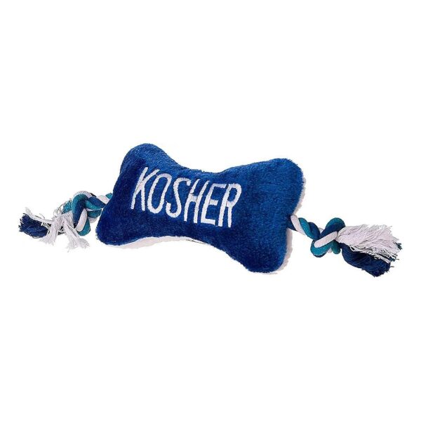 Blue and White Plush Kosher Cow Dog Toy with Squeaker and Tug