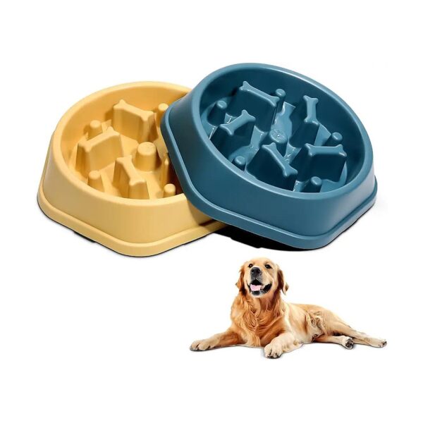 Blue and Yellow Personalized Slow Feeder Dog Bowls for Medium Dogs and Cats