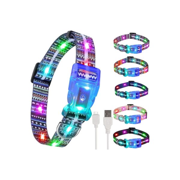 Bohemian Blue LED Dog Collar with Flashing LED Light for Medium and Large Dogs