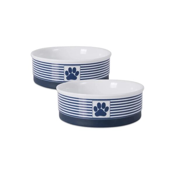 Bone Dry Paw and Patch Ceramic Pet Collection, Medium Size, Nautical Blue, 2-Piece Set