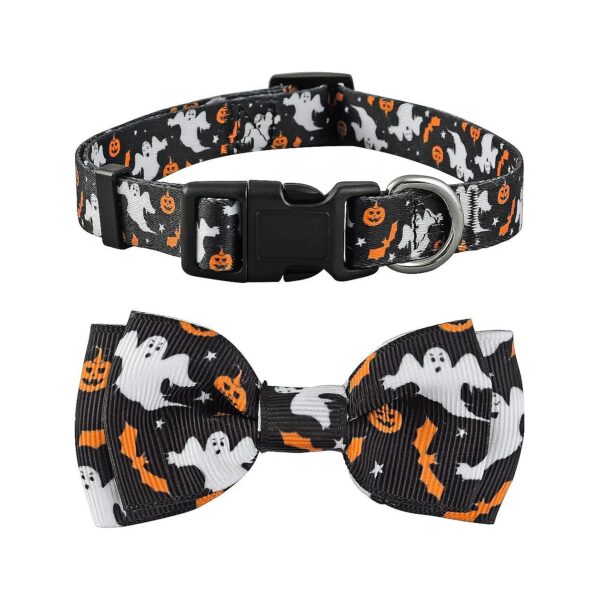 Bowtie Halloween Dog Collar with Ghost Pattern for Large Medium and Small Dogs