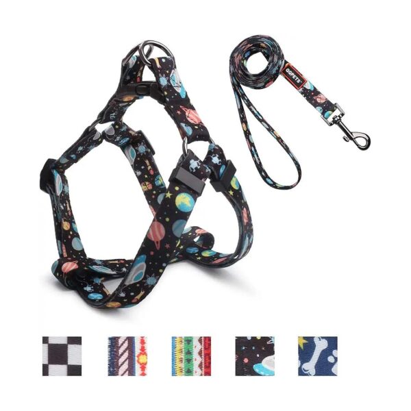 Breathable Adjustable Dog Harness Leash Set for Small Medium Large Dogs in Star-blue