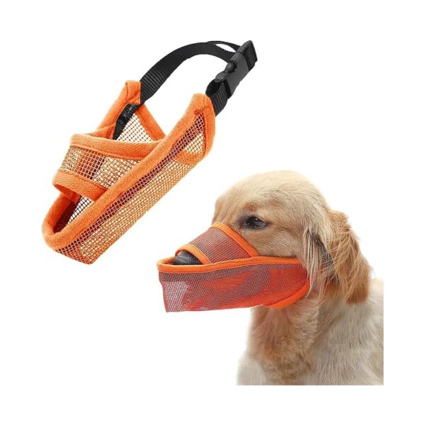 Breathable Air Mesh Nylon Dog Muzzle for Large Breeds, Size XL, Orange