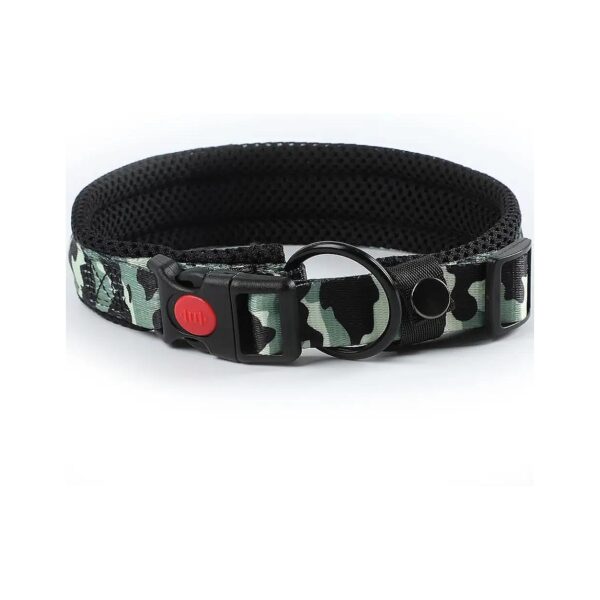 Breathable Camo Green Mesh Dog Collar with Reflective Buckle for Outdoor Adventures