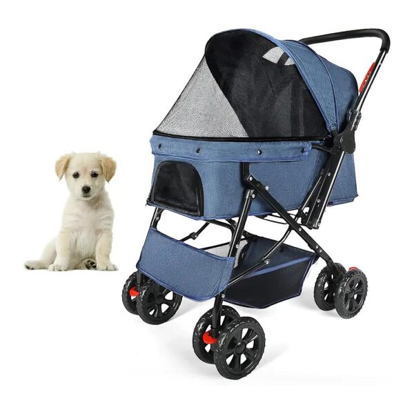 Breathable Dog Stroller with Reversible Handle and Mesh Windows for Medium Pets