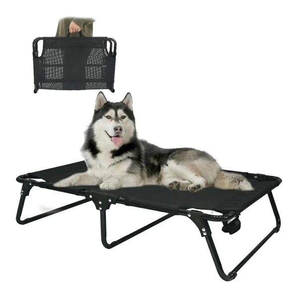 Breathable Mesh Elevated Dog Bed Cot with Cooling Camping Hammock for Large Dogs Black