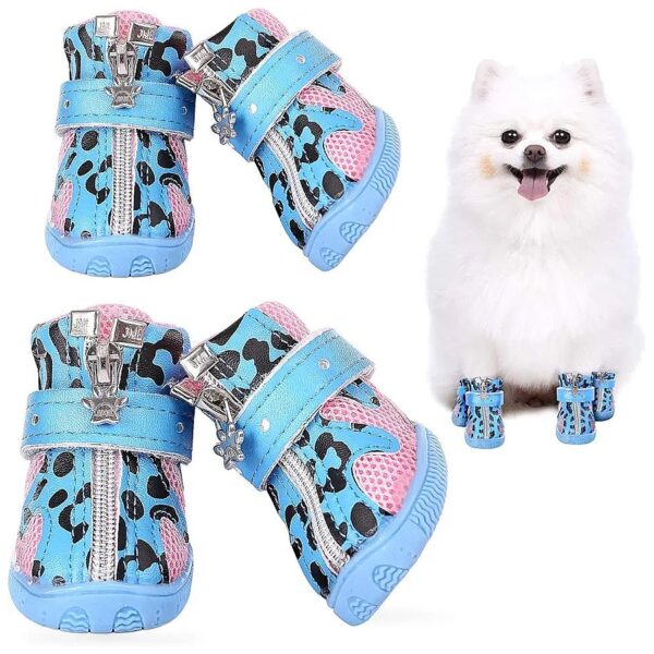 Breathable Mesh Pet Shoes for Small Dogs with Anti-Slip Soles and Reflective Trim