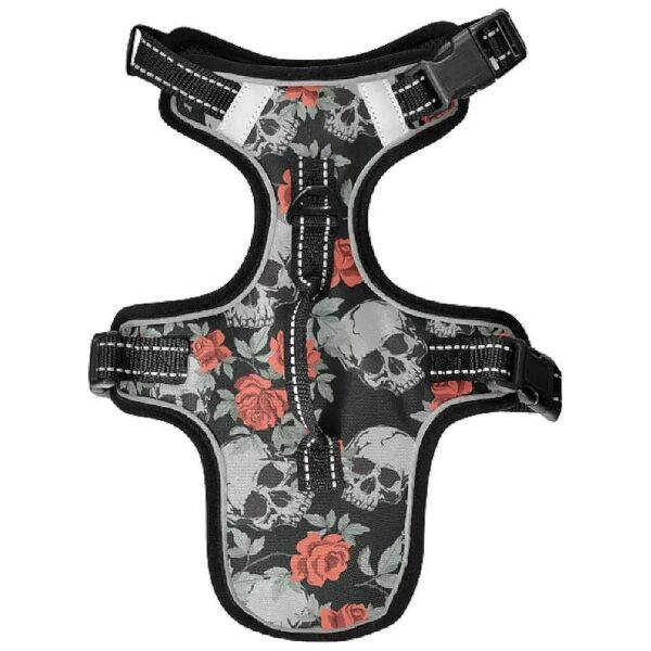 Breathable Reflective Small Medium Dog Harness with Nylon Handle and Skull Pattern