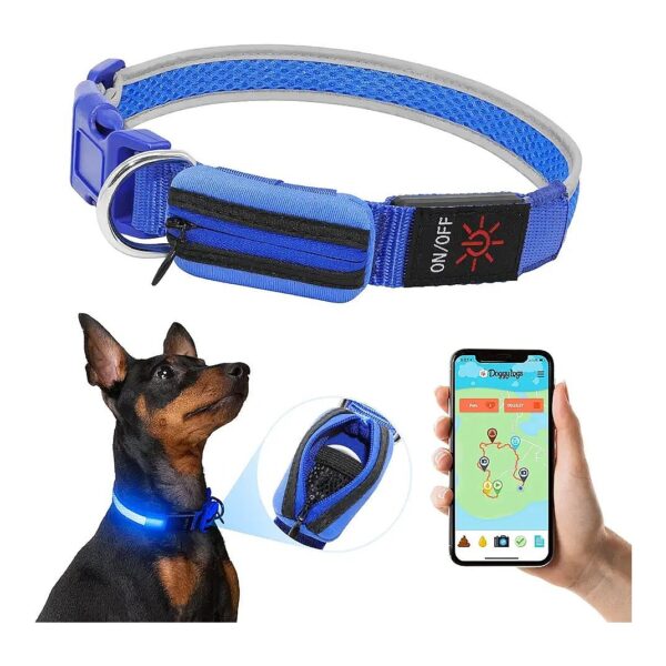 Bright Reflective Dog Collar with Airtag Holder for GPS Tracking and Dog ID Tag