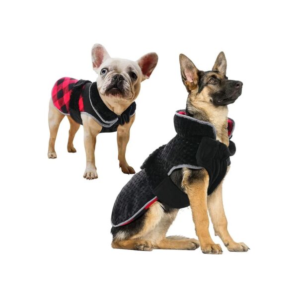 British Plaid Fleece Dog Winter Coat Vest with Harness Hole for Small Medium Large Dogs