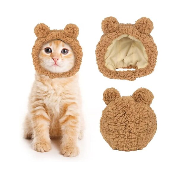 Brown Bear Hat for Small Cats and Puppies Soft Plush Material Adjustable