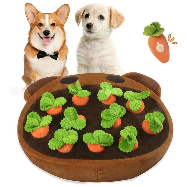 Brown Dog Enrichment Puzzle Toy with 11 Removable Squeaky Carrots