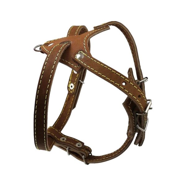 Brown Genuine Leather Dog Harness 165-20 Chest Size Half-Wide for Efficient Daily Walks