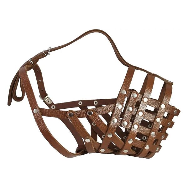 Brown Leather Mesh Basket Dog Muzzle for Great Dane Saint Bernard Mastiff