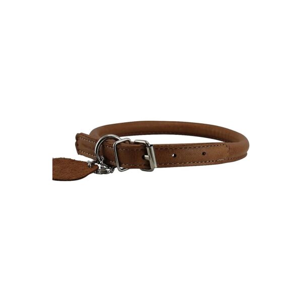 Brown Leather Rolled Dog Collar 5-14 Neck Size for Long Haired Dogs and Puppies