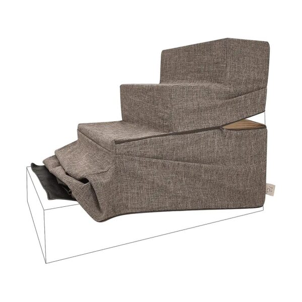 Brown Linen Foldable Dog Ramp Cover with Soft and Non-Slip Fabric