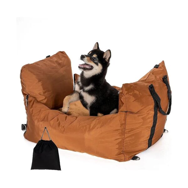 Brown Polyester Dog Car Seat with Detachable and Washable Design for Medium Dogs