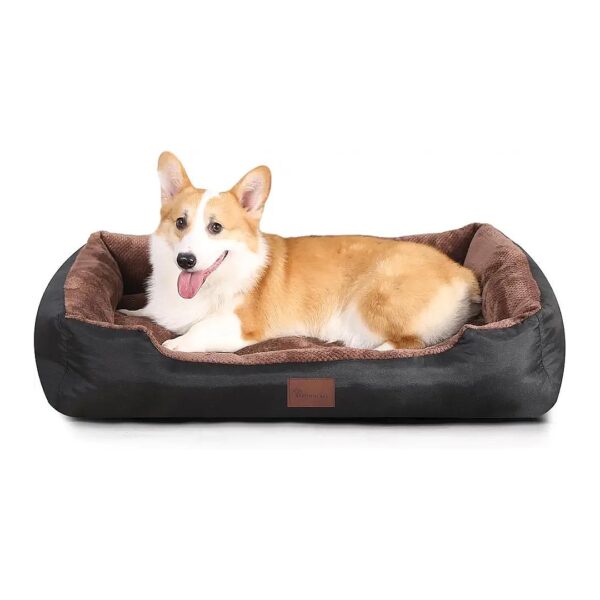 Brown Rectangle Dog Bed for Extra Large Dogs with Thick Padding and Easy Cleaning