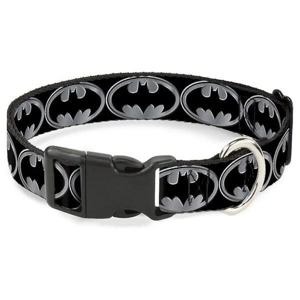 Buckle Clip-on Dog Collar Fits 15-26 Inch Neck with Batman Shield Pattern