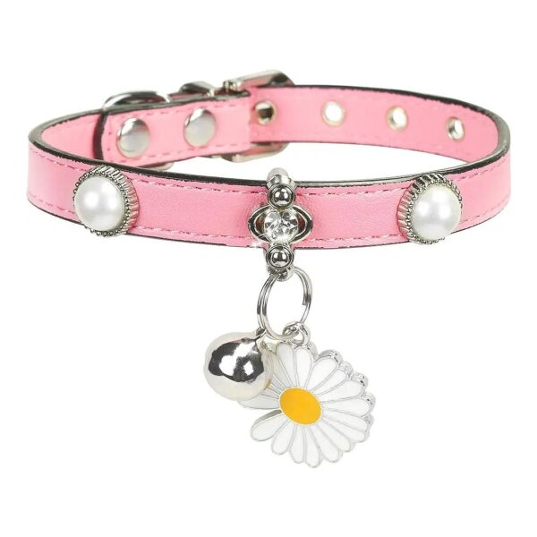 Buckle Closure Pink Soft Pu Leather Cat Collar with Bell for Small Dogs and Cats