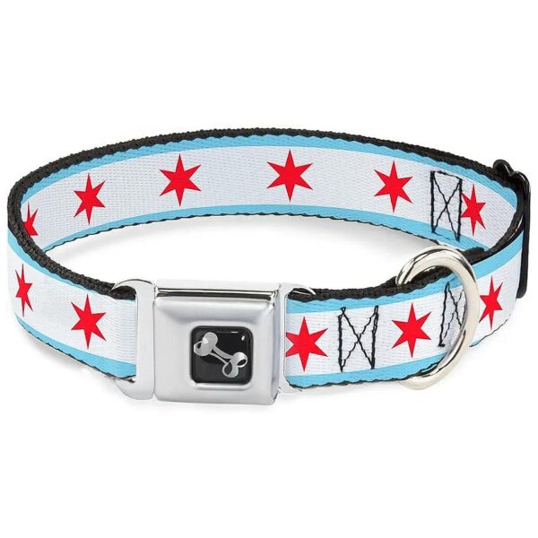 Buckle-Down Authentic Chicago Flag Dog Collar with Steel Buckle and Polyester Material