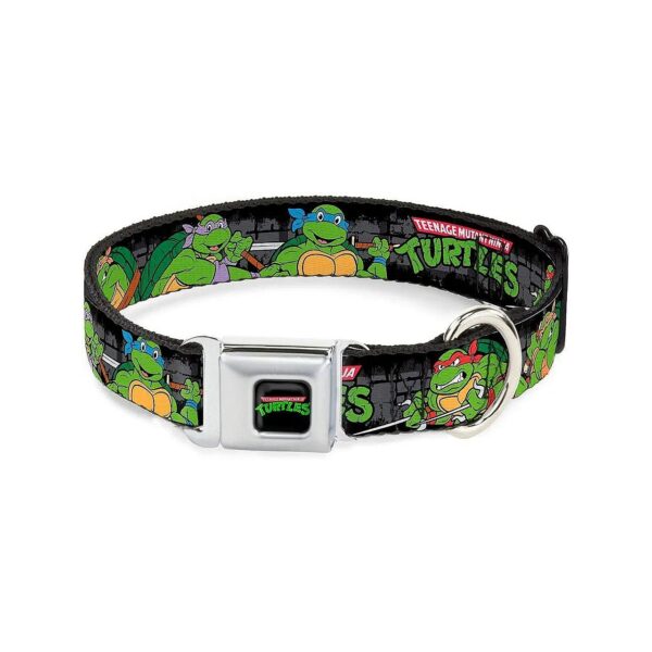 Buckle-Down Dog Collar with Classic TMNT Group Pose4 Sewer Pattern Medium