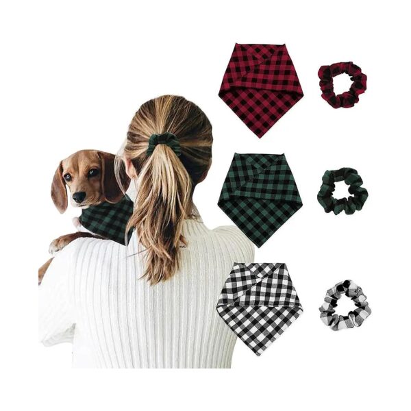 Buffalo Plaid Dog Bandanas and Hair Scrunchies Set for Dogs and Puppies