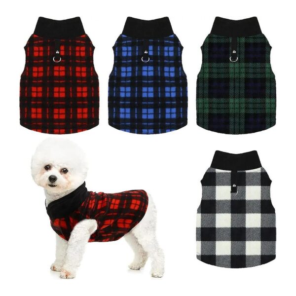 Buffalo Plaid X-Large Dog and Cat Fleece Vest Sweater Set with Leash Ring for Winter