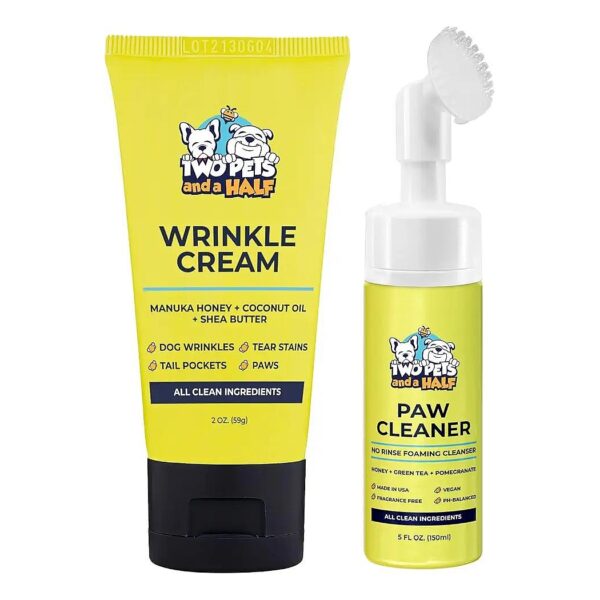 Bulldog Wrinkle Cream and Paw Cleaner, 2oz + 5oz, Waterless Paw Washer